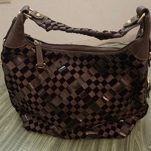 Max New York Brown Leather and Velvet Hobo Bag